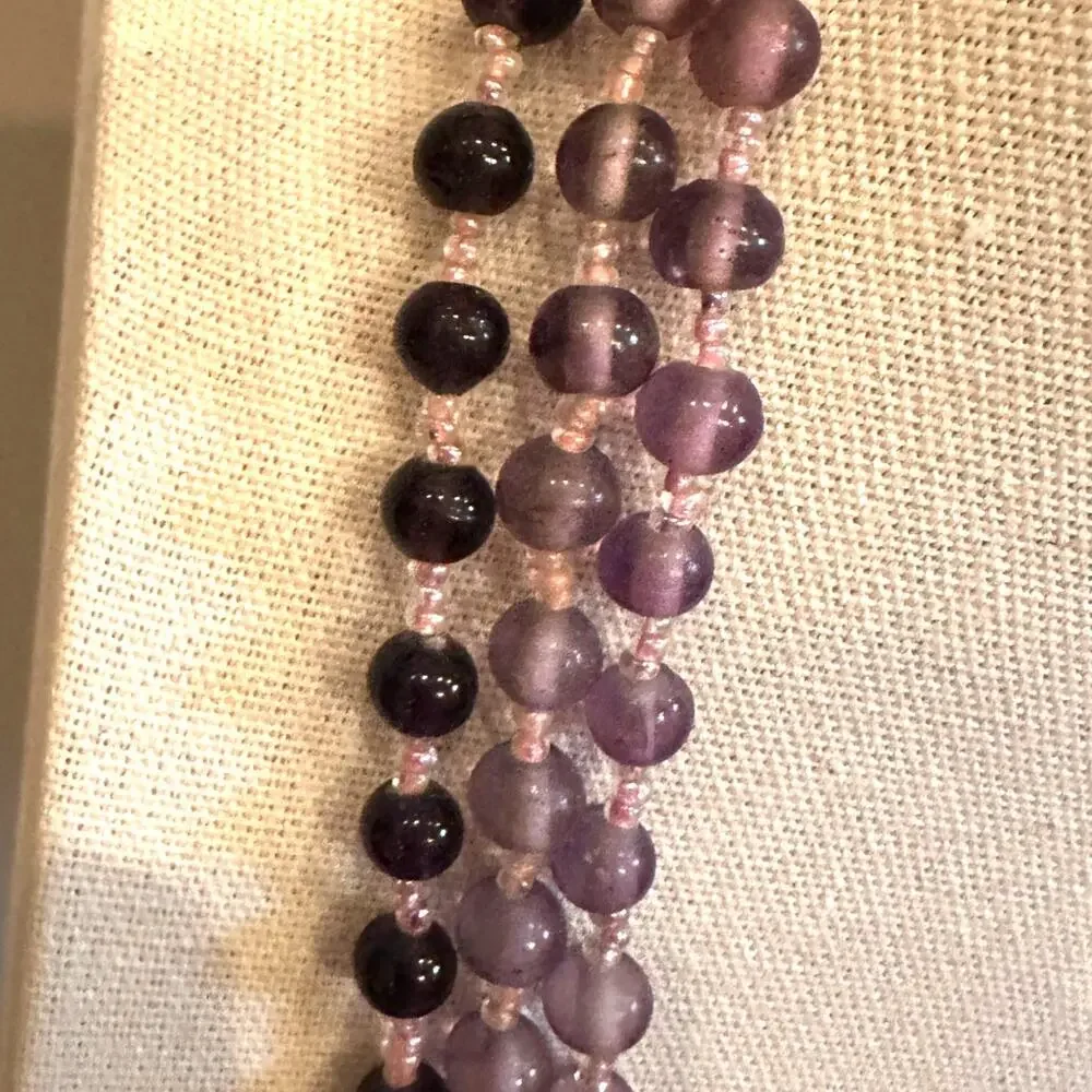 Purple Glass Beaded Necklace Bracelet Jewelry Set Boho Bohemian Beads